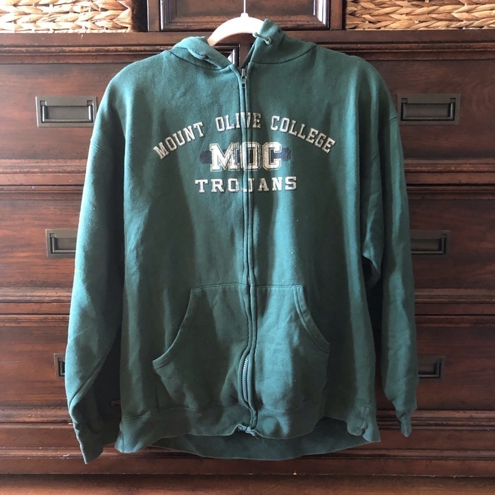 Jansport Mount Olive College MOC Trojans green zip up hoodie